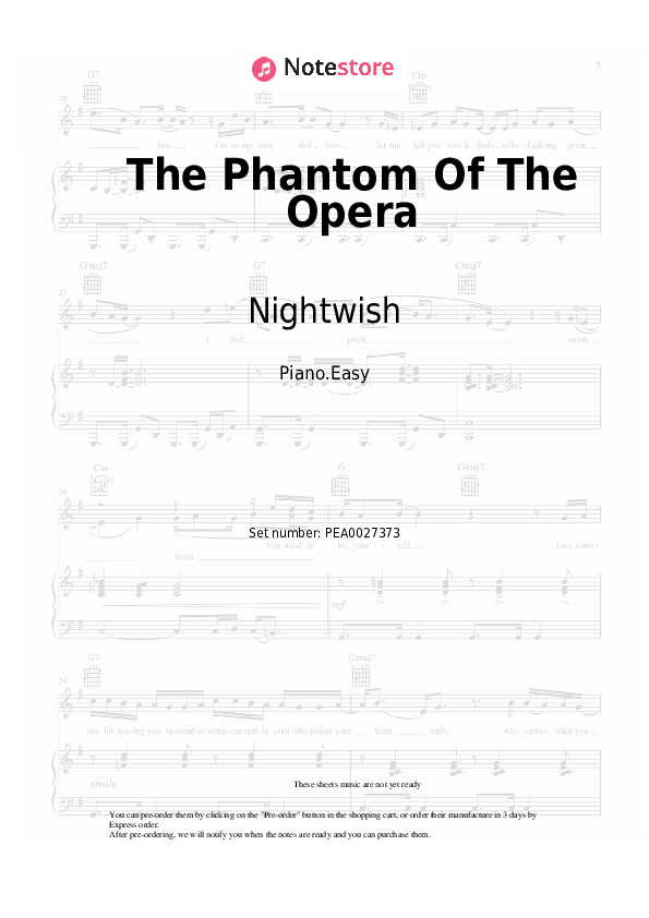 Easy sheet music Nightwish - The Phantom Of The Opera - Piano.Easy