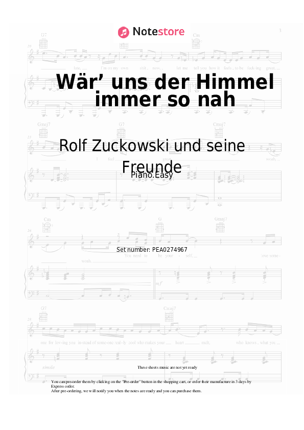 Wär’ uns der Himmel immer so nah - Rolf Zuckowski Piano Sheet Music Easy - Piano.Easy