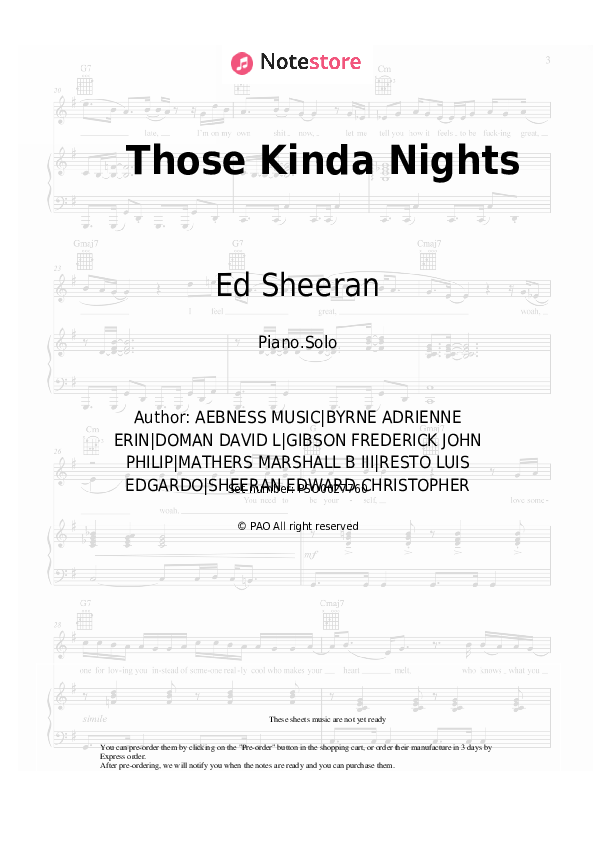 Sheet music Eminem, Ed Sheeran - Those Kinda Nights - Piano.Solo