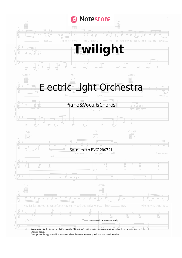 Twilight - Electric Light Orchestra Piano Sheet Music with the Vocal and Chords - Piano&Vocal&Chords
