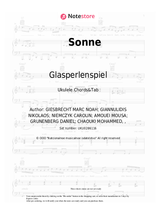 Sonne - Glasperlenspiel, Moe Phoenix Ukulele Sheet Music - Ukulele.Chords&Tab