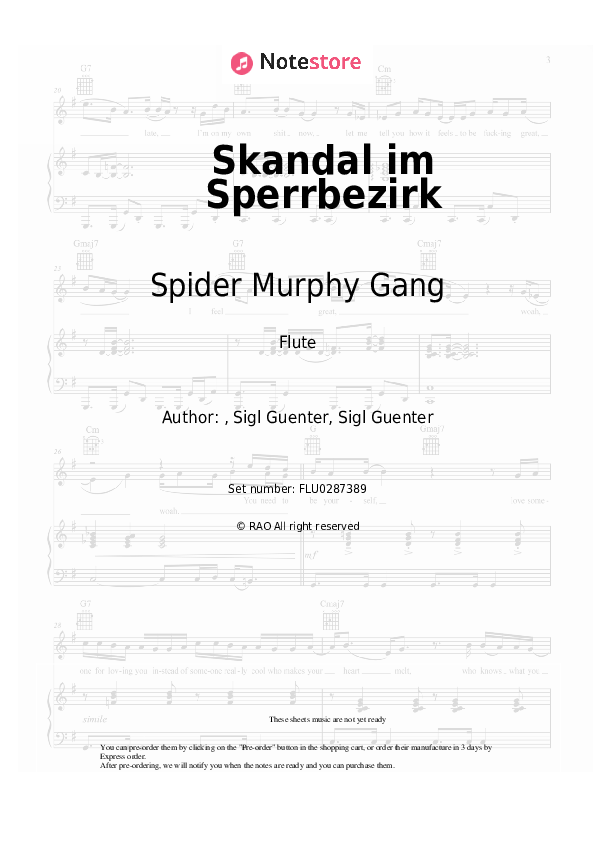 Skandal im Sperrbezirk - Spider Murphy Gang Flute Sheet Music - Flute