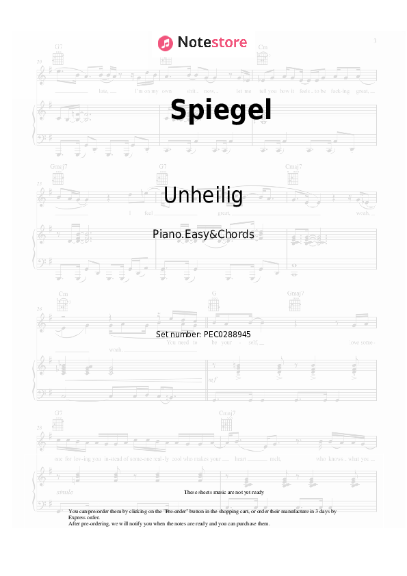 Spiegel - Unheilig Sheet Music Easy and Chords - Piano.Easy&Chords