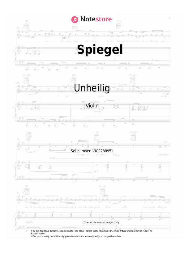 Spiegel - Unheilig Violin Sheet Music - Violin