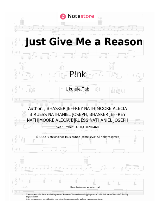 Just Give Me a Reason - P!nk Sheet Music - Ukulele.Tab