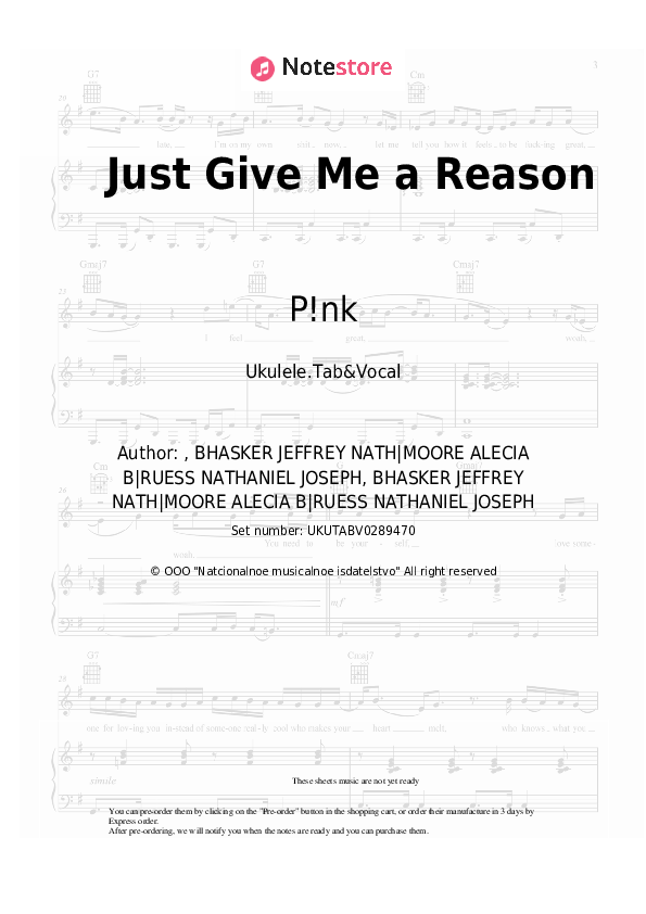 Just Give Me a Reason - P!nk Sheet Music - Ukulele.Tab&Vocal