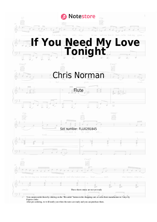 If You Need My Love Tonight - Chris Norman Flute Sheet Music - Flute
