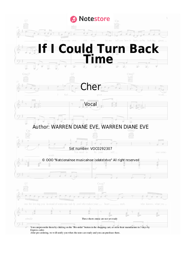 If I Could Turn Back Time - Cher Vocal Sheet Music - Vocal