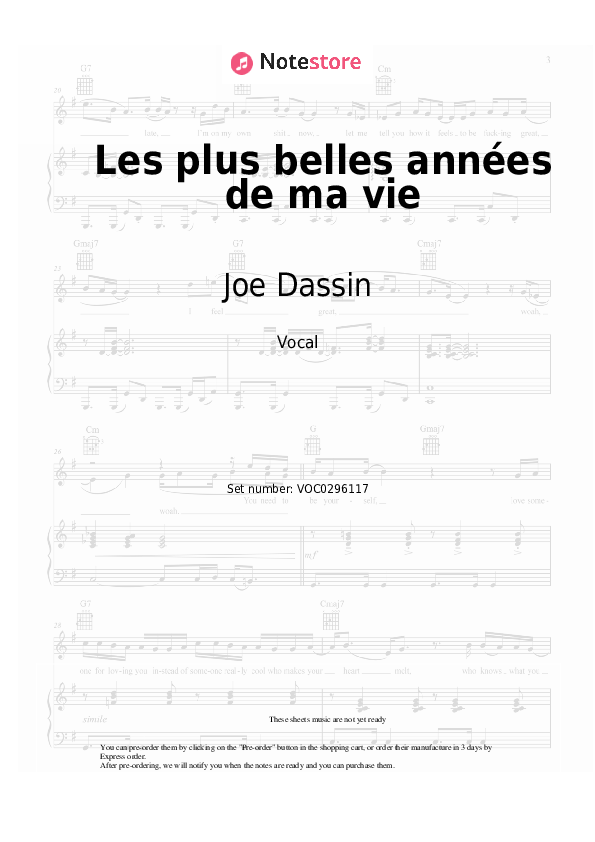 Les plus belles années de ma vie - Joe Dassin Vocal Sheet Music - Vocal