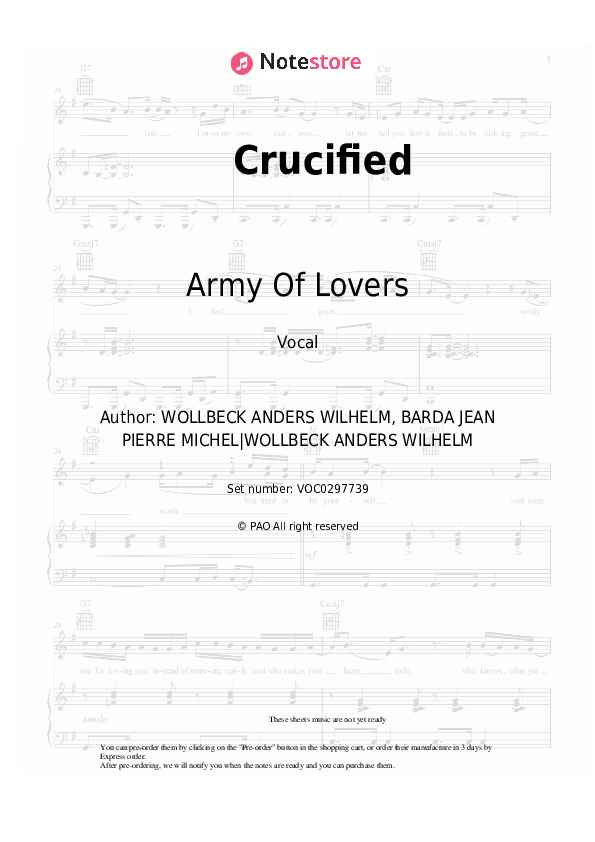 Crucified - Army Of Lovers Vocal Sheet Music - Vocal