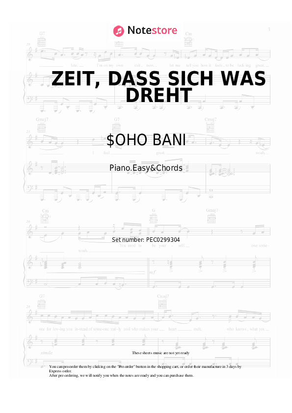 ZEIT, DASS SICH WAS DREHT - $OHO BANI, Herbert Grönemeyer Sheet Music Easy and Chords - Piano.Easy&Chords