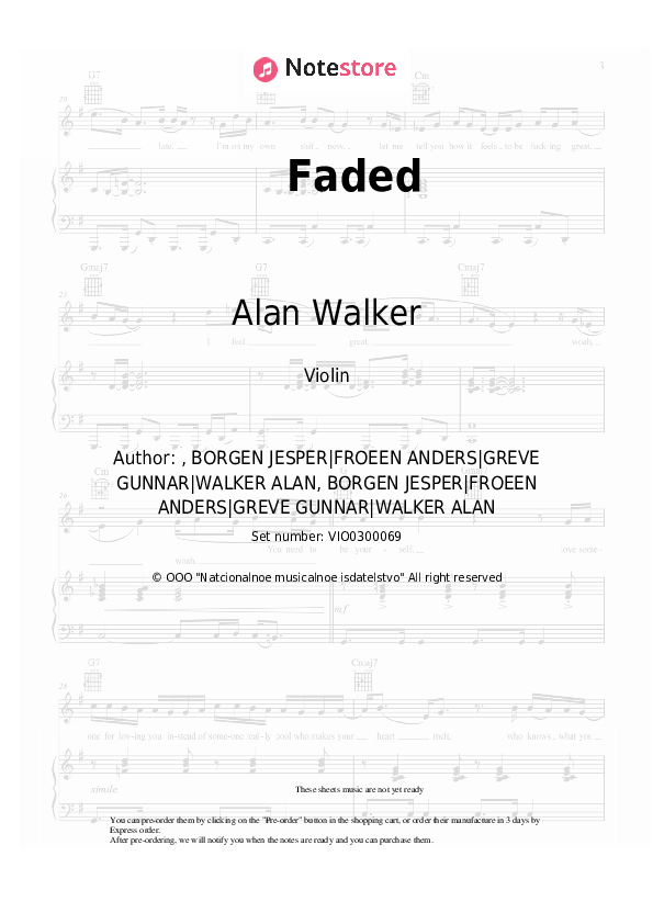 Faded - Alan Walker Violin Sheet Music - Violin