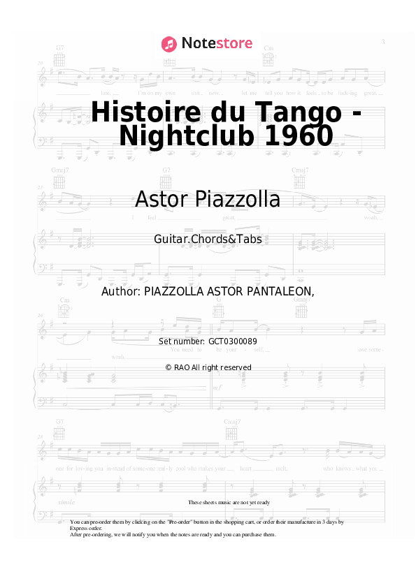 Histoire du Tango - Nightclub 1960 - Astor Piazzolla Chords and Tabs - Guitar.Chords&Tabs