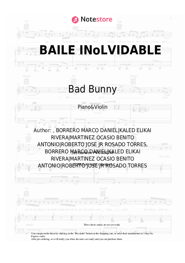 BAILE INoLVIDABLE - Bad Bunny Piano Sheet Music and Violin - Piano&Violin