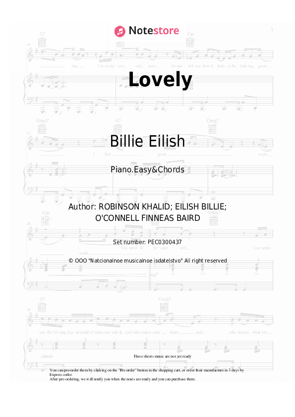 Lovely - Billie Eilish, Khalid Sheet Music Easy and Chords - Piano.Easy&Chords