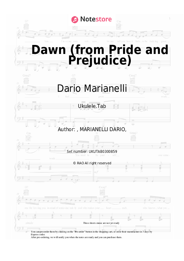 Dawn (from Pride and Prejudice) - Dario Marianelli Sheet Music - Ukulele.Tab