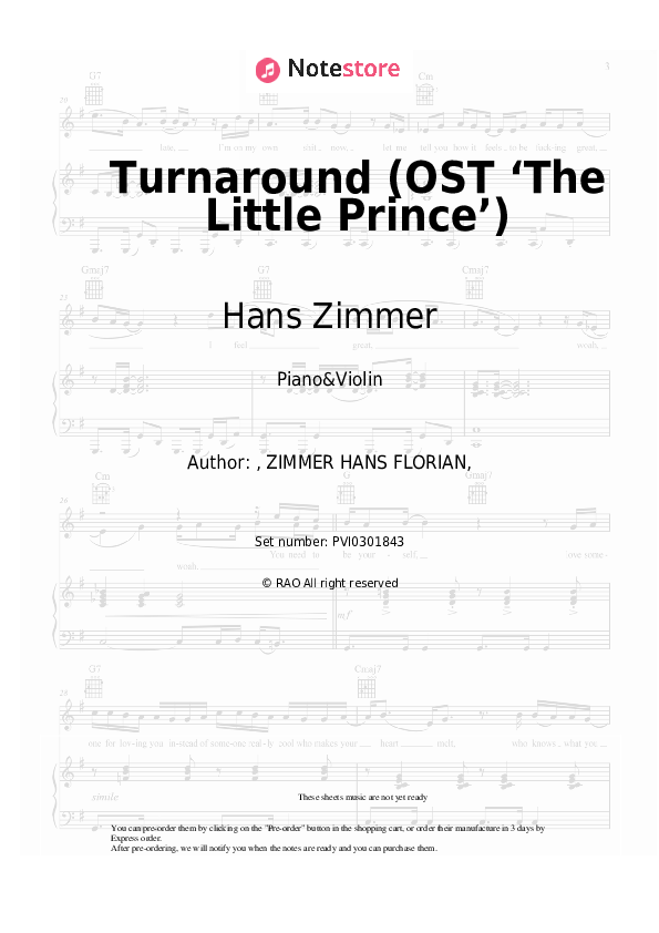Turnaround (OST ‘The Little Prince’) - Hans Zimmer, Camille Piano Sheet Music and Violin - Piano&Violin