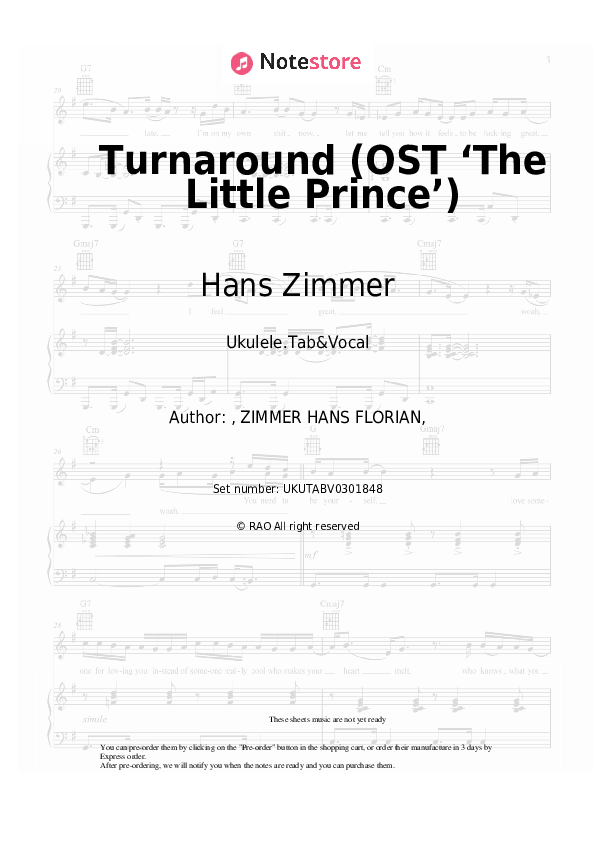 Turnaround (OST ‘The Little Prince’) - Hans Zimmer, Camille Sheet Music - Ukulele.Tab&Vocal