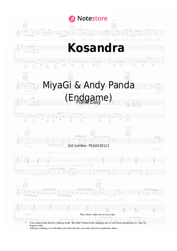 Kosandra - MiyaGi & Andy Panda (Endgame) Piano Sheet Music Easy - Piano.Easy