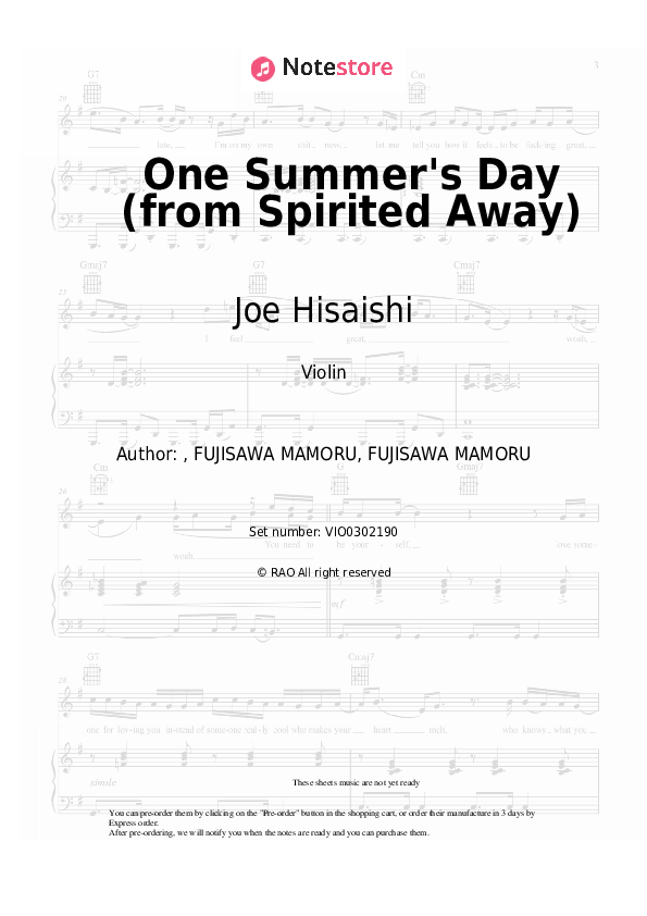 One Summer's Day (from Spirited Away) - Joe Hisaishi Violin Sheet Music - Violin