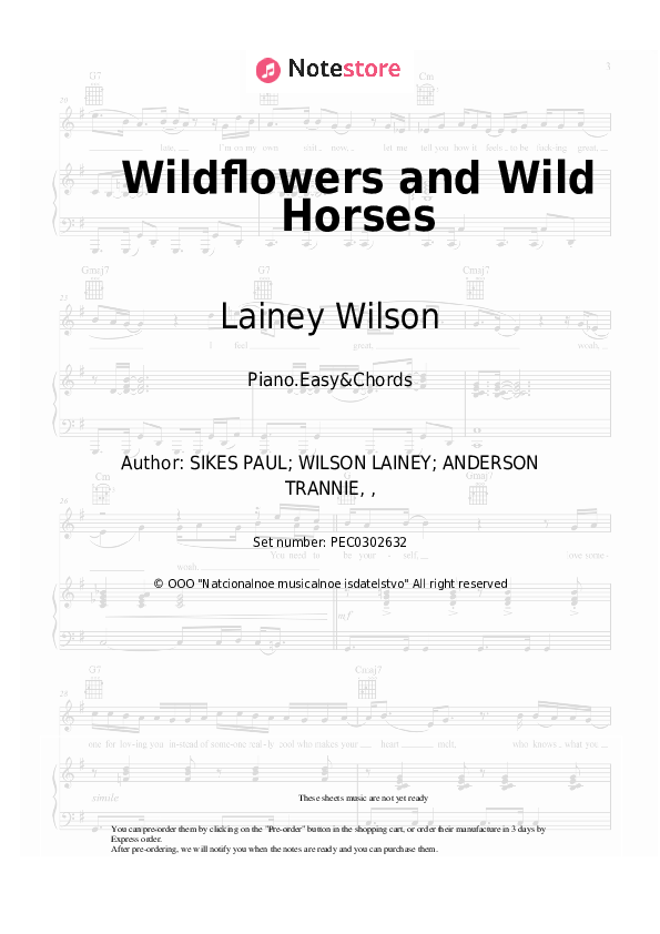 Wildflowers and Wild Horses - Lainey Wilson Sheet Music Easy and Chords - Piano.Easy&Chords