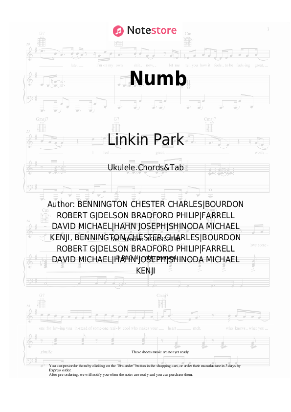 Numb - Linkin Park Ukulele Sheet Music - Ukulele.Chords&Tab