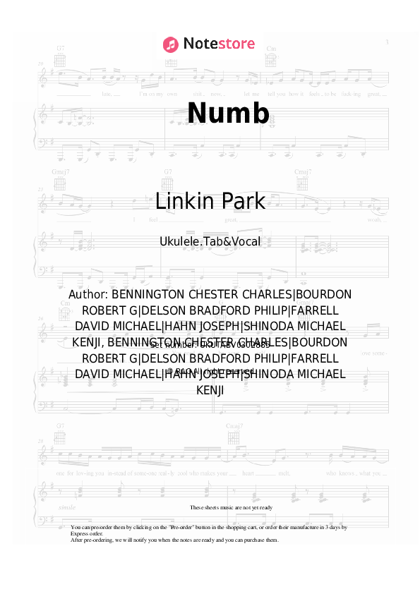 Numb - Linkin Park Sheet Music - Ukulele.Tab&Vocal