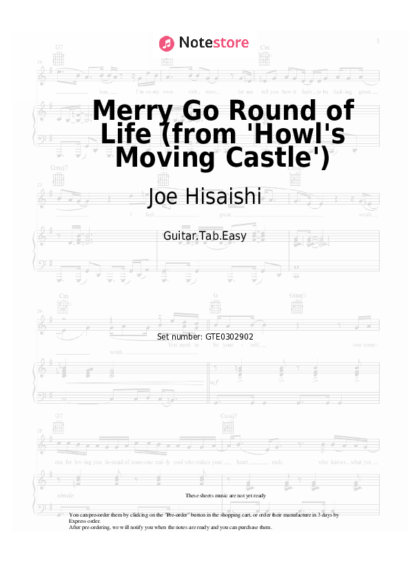 Merry Go Round of Life (from 'Howl's Moving Castle') - Joe Hisaishi Tabs Easy - Guitar.Tab.Easy