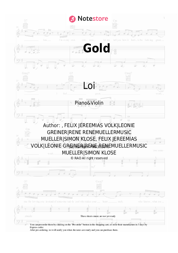Gold - Loi Piano Sheet Music and Violin - Piano&Violin