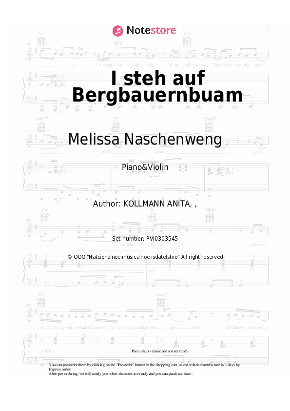I steh auf Bergbauernbuam - Melissa Naschenweng Piano Sheet Music and Violin - Piano&Violin