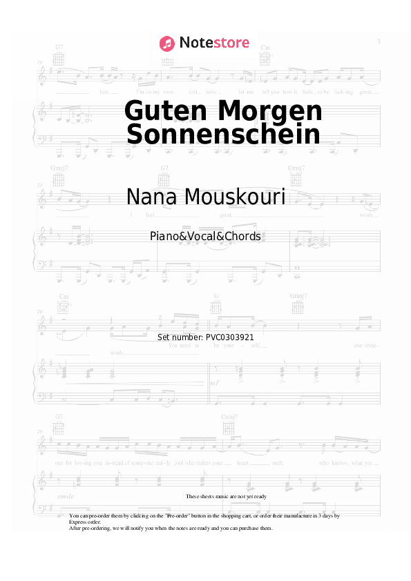 Guten Morgen Sonnenschein - Nana Mouskouri Piano Sheet Music with the Vocal and Chords - Piano&Vocal&Chords