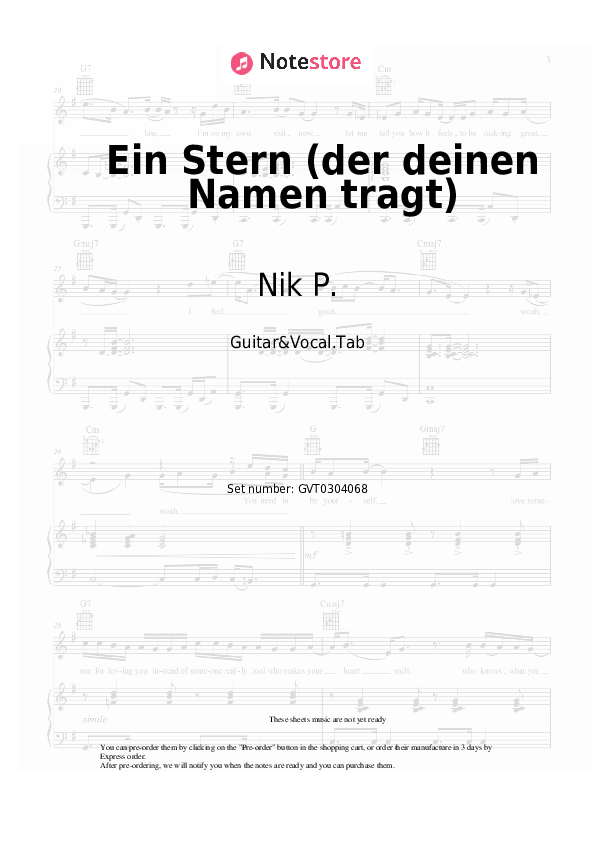 Ein Stern (der deinen Namen tragt) - Nik P., DJ Ötzi Chords and Voice - Guitar&Vocal.Tab