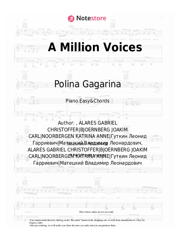 A Million Voices - Polina Gagarina Sheet Music Easy and Chords - Piano.Easy&Chords