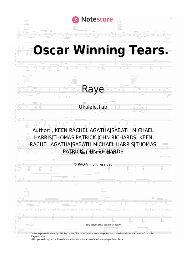 Oscar Winning Tears. - Raye Sheet Music - Ukulele.Tab