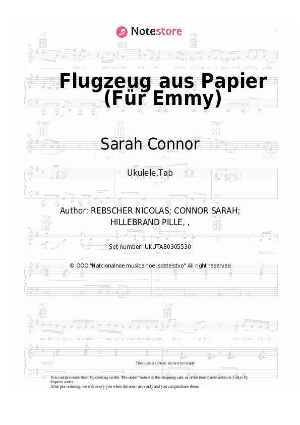 Flugzeug aus Papier (Für Emmy) - Sarah Connor Sheet Music - Ukulele.Tab