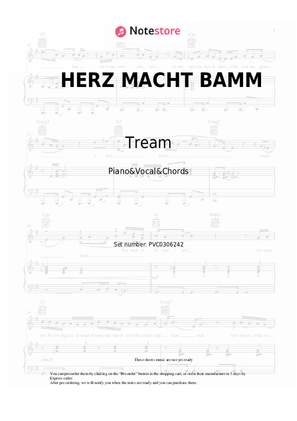 HERZ MACHT BAMM - Tream, treamiboii Piano Sheet Music with the Vocal and Chords - Piano&Vocal&Chords