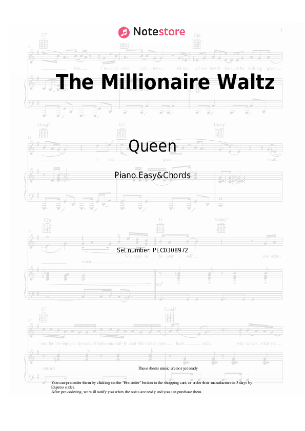 The Millionaire Waltz - Queen Sheet Music Easy and Chords - Piano.Easy&Chords