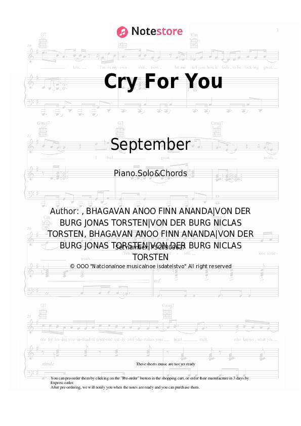 Cry For You - September Piano Sheet Music and Chords - Piano.Solo&Chords