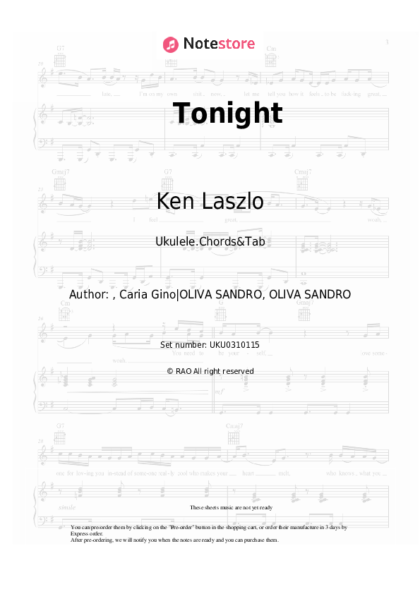 Tonight - Ken Laszlo Ukulele Sheet Music - Ukulele.Chords&Tab