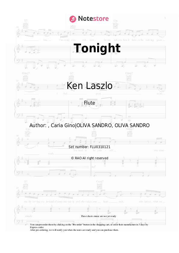 Tonight - Ken Laszlo Flute Sheet Music - Flute