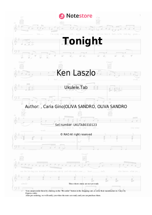 Tonight - Ken Laszlo Sheet Music - Ukulele.Tab