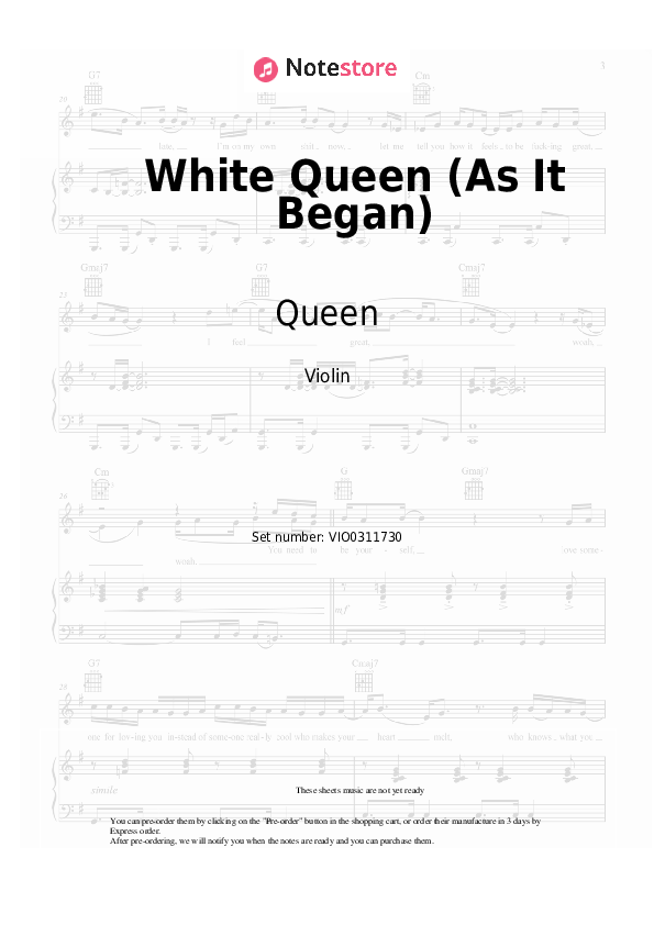 White Queen (As It Began) - Queen Violin Sheet Music - Violin