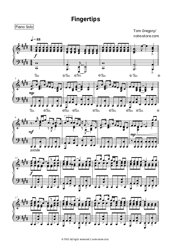 Sheet music Tom Gregory - Fingertips - Piano.Solo
