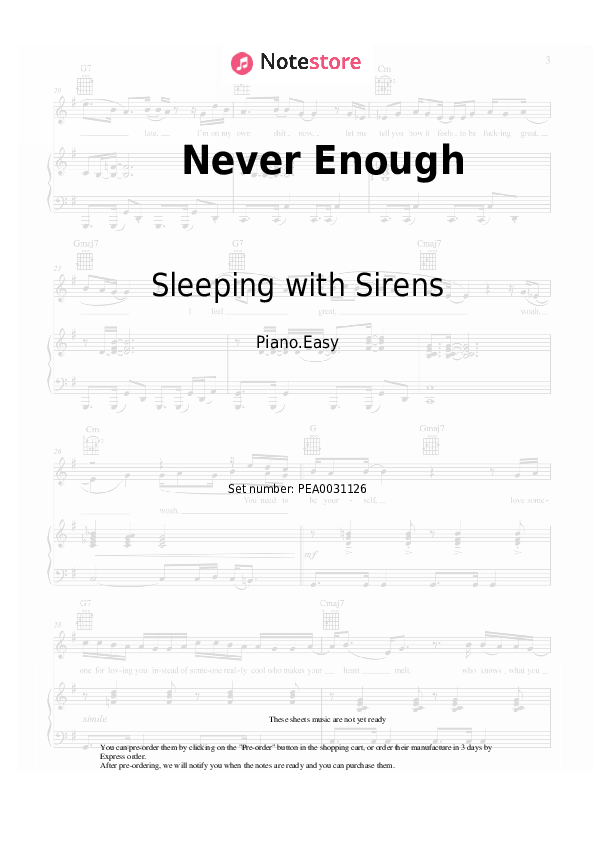 Never Enough - Sleeping with Sirens Piano Sheet Music Easy - Piano.Easy