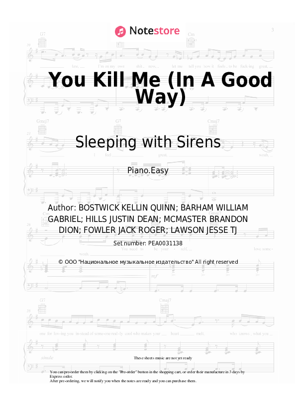 You Kill Me (In A Good Way) - Sleeping with Sirens Piano Sheet Music Easy - Piano.Easy