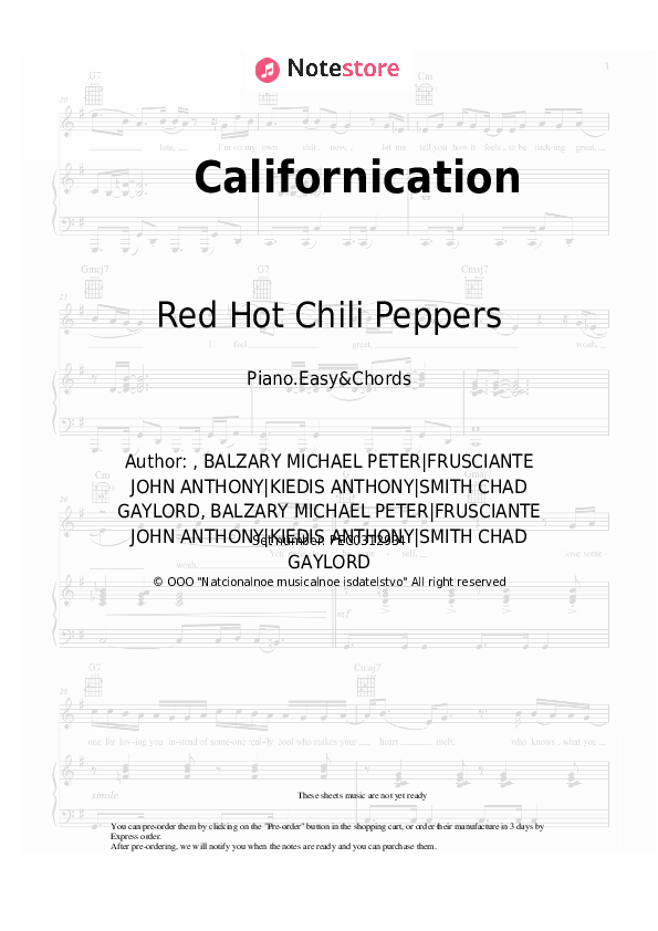 Californication - Red Hot Chili Peppers Sheet Music Easy and Chords - Piano.Easy&Chords