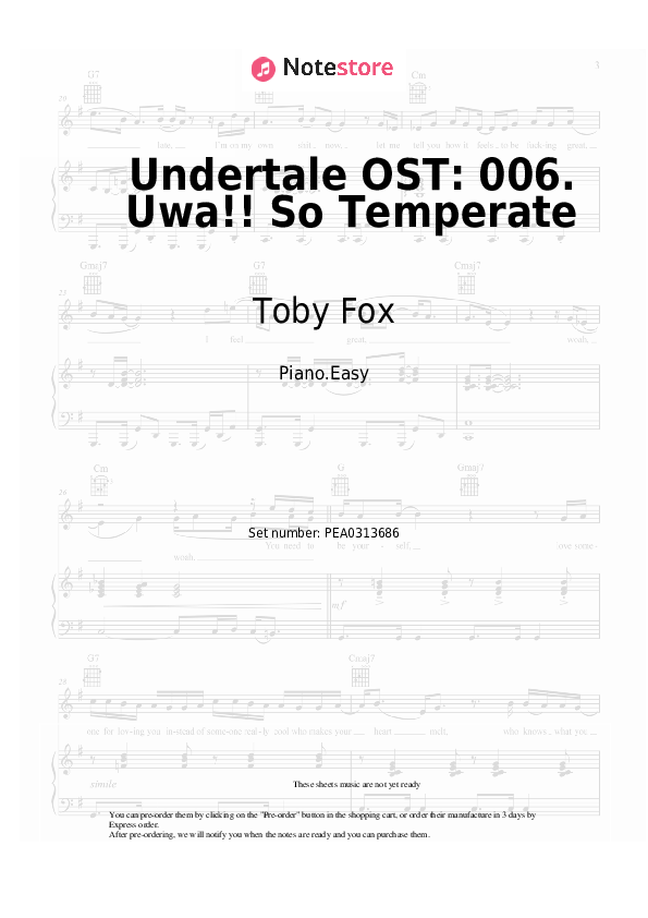Undertale OST: 006. Uwa!! So Temperate - Toby Fox Piano Sheet Music Easy - Piano.Easy