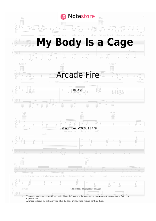 My Body Is a Cage - Arcade Fire Vocal Sheet Music - Vocal