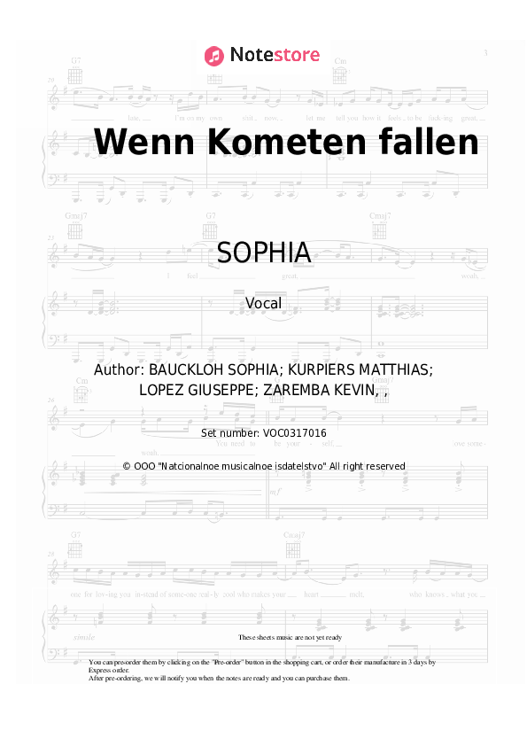 Wenn Kometen fallen - SOPHIA Vocal Sheet Music - Vocal