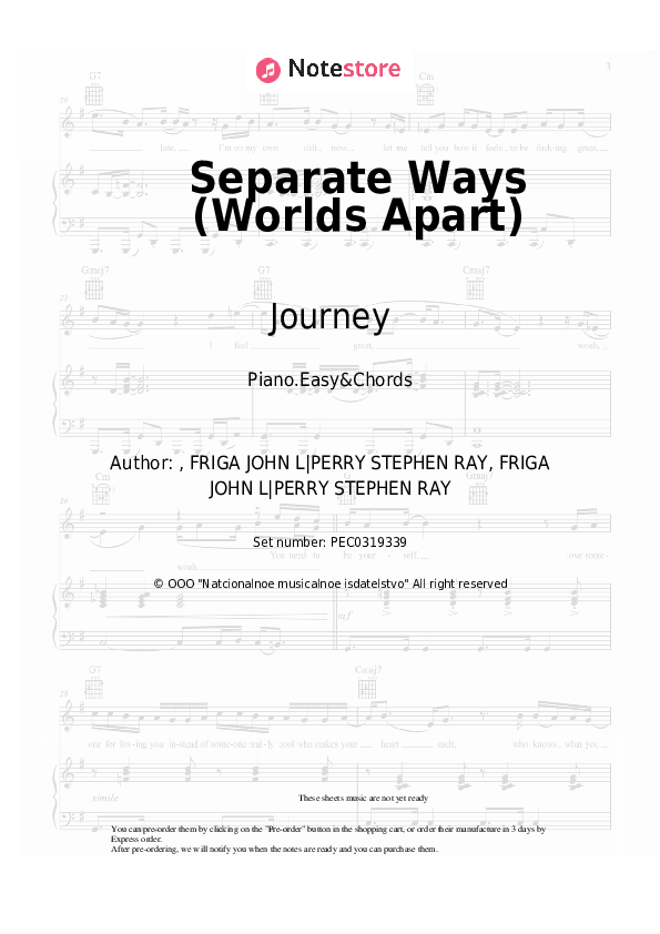 Separate Ways (Worlds Apart) - Journey Sheet Music Easy and Chords - Piano.Easy&Chords